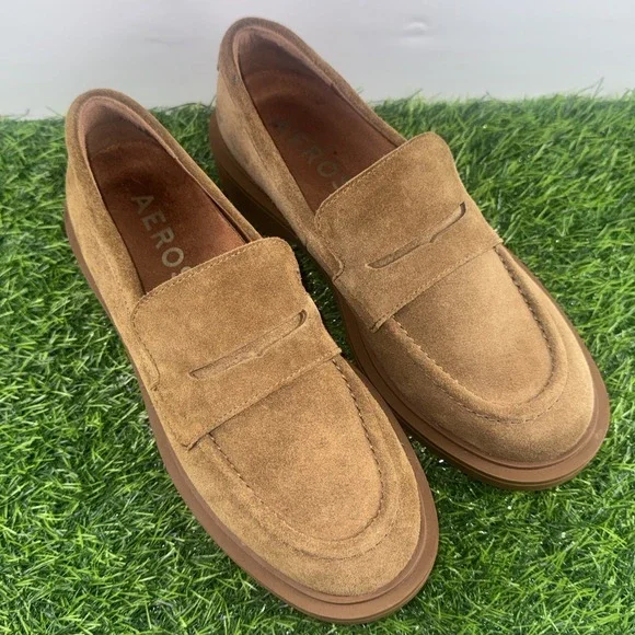 Aerosoles Gelso Block Heel Loafers Tobacco Brown Suede Womens Size 6M Comfort - Picture 16 of 16